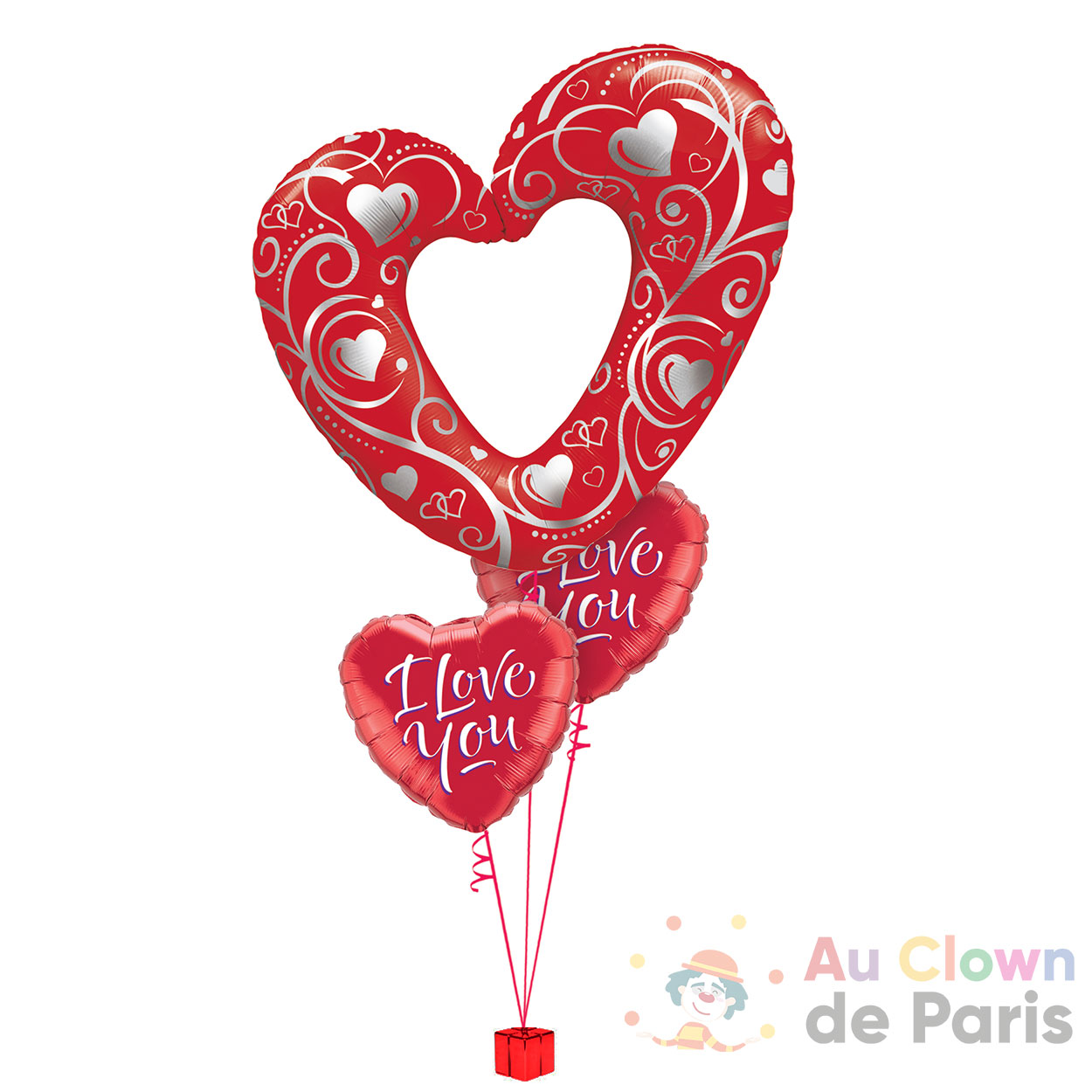 Bouquet de ballons Saint-Valentin I Love us personnalisé coeur noir blanc  amour